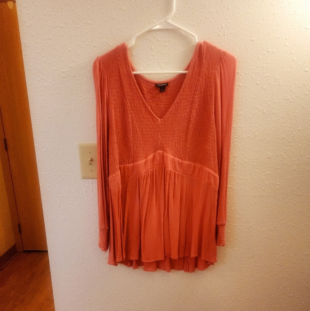 SZ 1 TORRID PEACH CRINKLE GAUZE BABYDOLL TOP